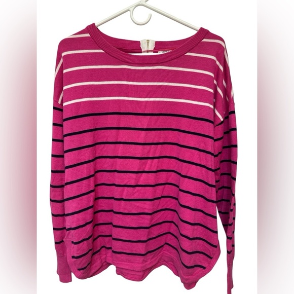 CROWN & IVY Pink STRIPED SHIRT SWEATER LONG SLEEVE - Picture 1 of 5